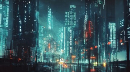 Poster - Futuristic Smart City with AI and Double Exposure Effects