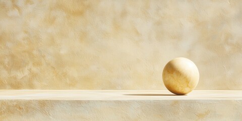 Poster - Simple abstract composition with a round stone ball on a beige backdrop for a minimalist look