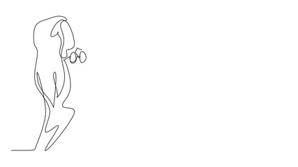 Poster - animated self drawing of single one line drawing a woman hugs and kisses cat perched on her shoulder