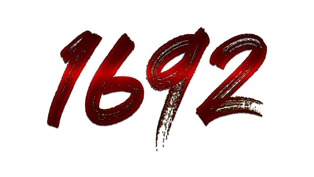 3D blood red number design of 1692 on white background.	