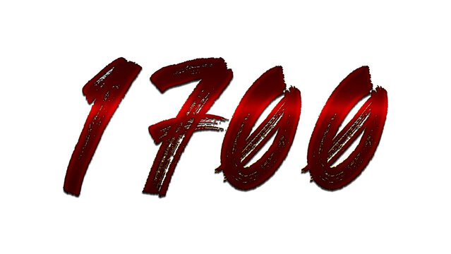 3D blood red number design of 1700 on white background.	