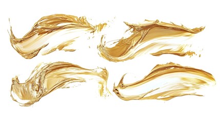 Wall Mural - Golden Liquid Paint Strokes Isolated on White Background for Art