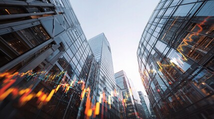 Poster - Abstract Double Exposure Financial Graph Reflecting Modern Architecture