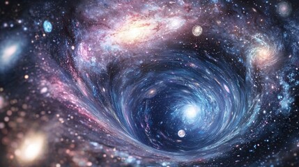 Wall Mural - Swirling Cosmic Vortex with Stars and Galaxies in Deep Space
