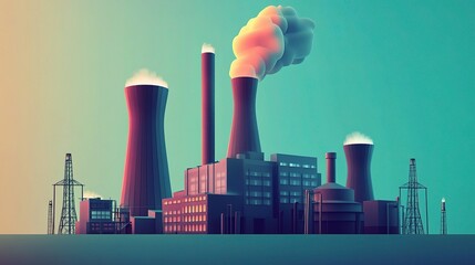 Poster - Futuristic Energy Factory with Emission Towers and Industrial Design