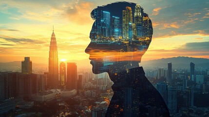 Poster - Glowing Forex Graph Hologram Overlaid on Aerial Cityscape Image