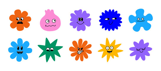 Poster - Vector logo design templates, graphic elements, different emotions stickers for advertising, branding, posters and banners, funny cartoon illustrations with smiling character and mascots