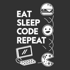 Poster - Funny Programmer Coding Lifestyle Graphic Eat Sleep Code Repeat T-Shirt Design Burger Pizza