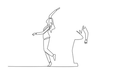 Poster - Animated self drawing of continuous one line drawing married couple dancing on dancefloor. Hold hands, gentle turns. Romantic atmosphere. International Dance Day. Full length single line animation
