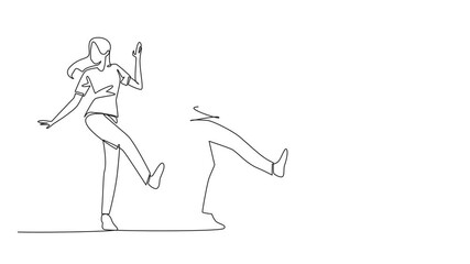 Poster - Animation of single one line drawing husband and wife dancing. Like dancing ska. Following the trumpet beat. Pleasant. International Dance Day. Continuous line self drawing animate. Full length motion