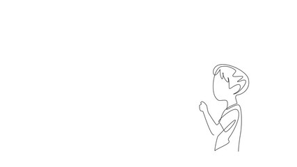 Poster - Self drawing animation of continuous one line drawing boy holds a dandelion and blows on it so that the flakes fly. Pray and float the hopes into the sky. Dream. World Wish Day. Full length animated
