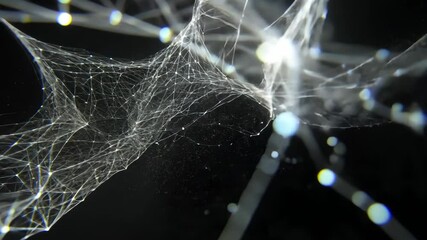 Poster - Abstract network of connected white lines and glowing points in dark space, resembling data visualization, or a futuristic spiderweb pattern