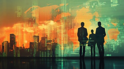 Poster - Global Finance Hub Visualized with Urban Skyline and Digital Data
