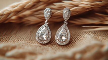 Poster - A beautiful close-up of a pair of diamond drop earrings, captured in natural light to showcase their sparkle and the craftsmanship of their design