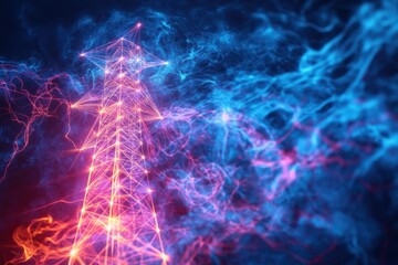 Aufkleber - A digital illustration of a colorful electrical tower lighting up the night sky
