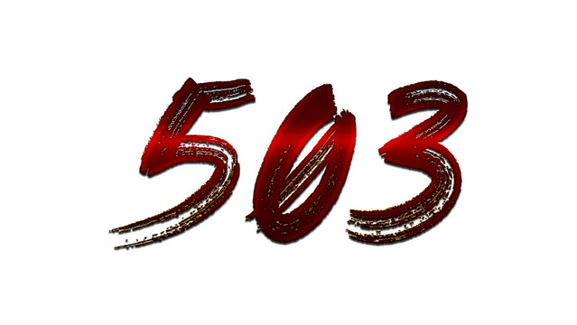 3D blood red number design of 503 on white background.	