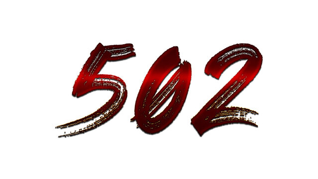 3D blood red number design of 502 on white background.	