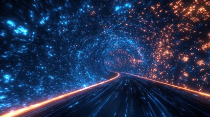 Wall Mural - futuristic neon tunnel with dynamic energy flow and starry effects