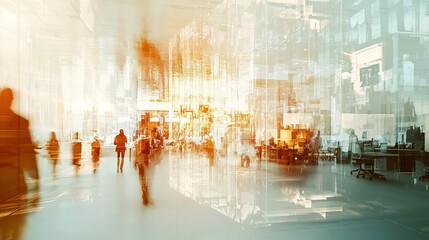 Poster - Double Exposure of Businesspeople Working in Modern Office Environment