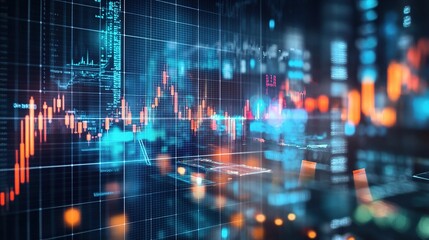 Poster - Double Exposure of Solar Panels and Stock Market Visualization