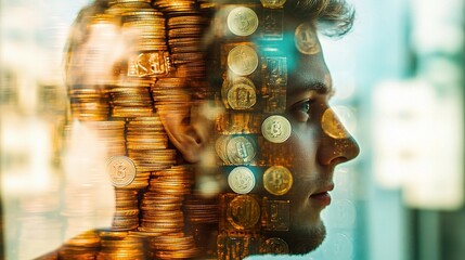Poster - Double Exposure Art Featuring Coins and Financial Concepts