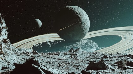 Wall Mural - stunning cosmic view of planets and rings in outer space landscape
