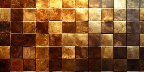 Poster - A wall made of gold tiles with a single tile in the middle