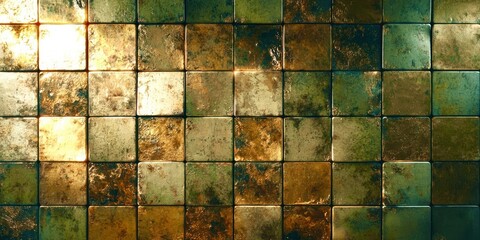 Poster - A wall made of gold tiles with a single tile in the middle