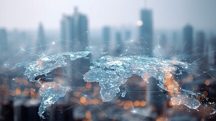 Poster - Holographic City Map Data View with Sky and Urban Landscape Background