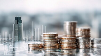 Poster - Financial Growth Concept With Coins and Graphs in Urban Setting