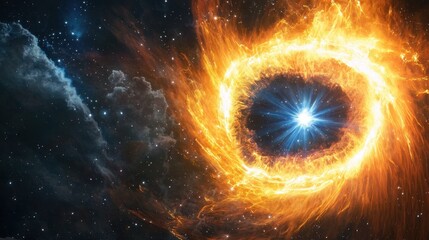 Wall Mural - stellar explosion in space with bright light and cosmic dust