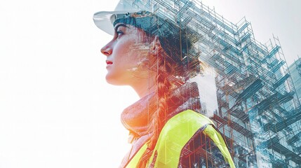 Poster - female engineer in safety vest with construction background