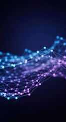 Poster - Abstract Network Connection Digital Data Flow Visualization Purple Blue Glowing Nodes Lines Futuristic Technology Background