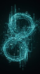 Poster - Abstract Digital Art: Intertwined Rings of Data and Code in Teal