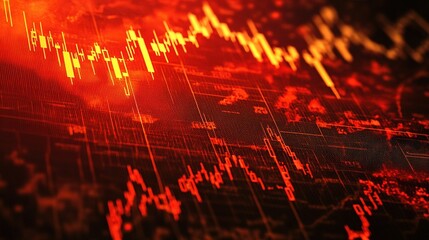 Poster - Abstract Background of Stock Market Charts in Red Color Tones