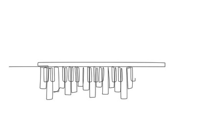 Poster - Animated self drawing of single continuous line drawing piano keys and above it is a mic. An old school microphone that is very thick with jazz music. International Jazz Day. Full length animation