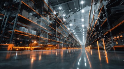 Poster - High-Tech Automated Warehouse with Double Exposure and Global Design