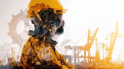 Poster - Industrial Engineer Portrait with Double Exposure and Equipment