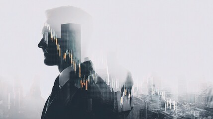 Poster - Double Exposure Stock Market Trends with Corporate Elements