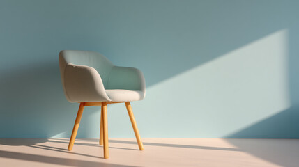 Poster - Modern accent chair light blue wall minimal interior design furniture home decor stylish seating furniture