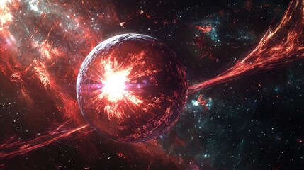 Wall Mural - vivid cosmic explosion with red energy in outer space scene