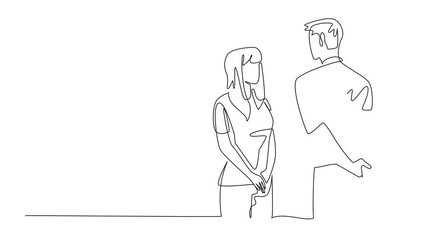 Poster - animation of single continuous line drawing husband brings bouquet of flowers and hides it behind ba