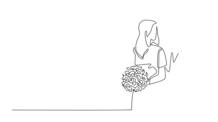 Poster - animated self drawing of continuous one line drawing husband hugging wife from behind and wife holdi
