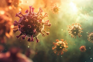 Poster - Biological illustrations of virus particles in a colorful abstract background
