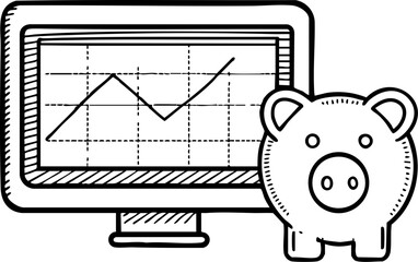 Poster - A piggy bank next to a computer screen displaying a rising graph, symbolizing financial growth and investment insights.
