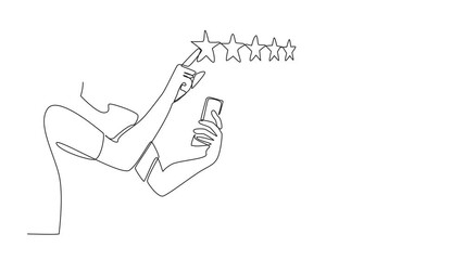 Poster - self drawing animation of continuous one line drawing man holds smartphone and other hand points to 