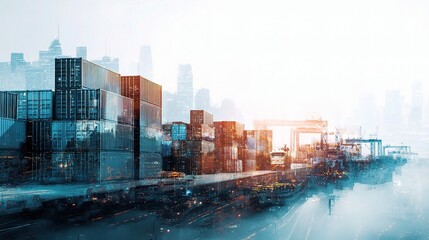 Poster - Double Exposure of Logistics Technology with Urban Skyline Background