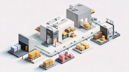 Poster - Isometric Warehouse Process with Double Exposure and Standard Scale