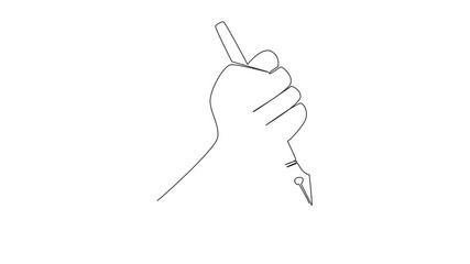 Poster - Self drawing animation of single one line drawing hand holding a pen. Writing news. Notes on democratic events. Journalists are on duty journalism. Media. World Press Freedom Day. Full length animated