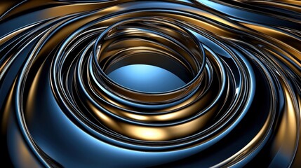Poster - A mesmerizing abstract image featuring swirling metallic strands in shades of blue and gold, creating a dynamic and fluid visual effect.